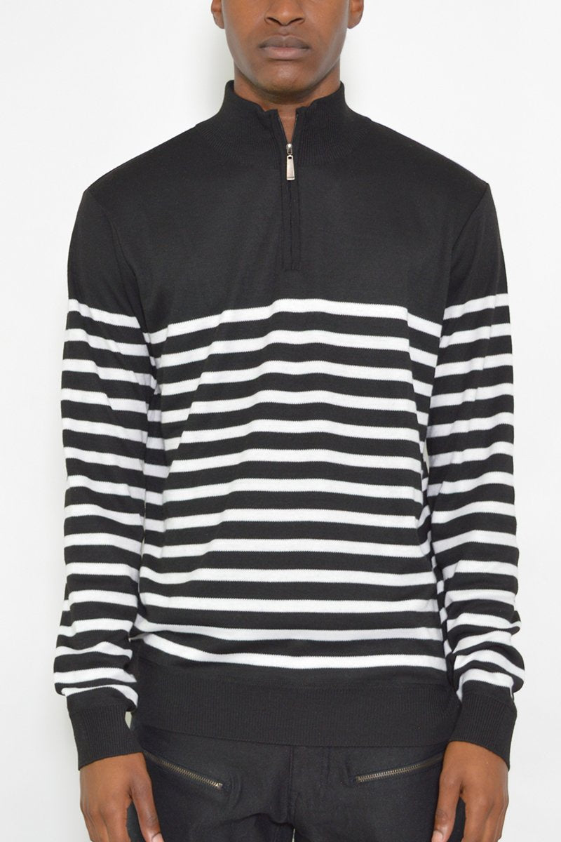 QUARTER ZIP STRIPE POLLUVER - buyzen