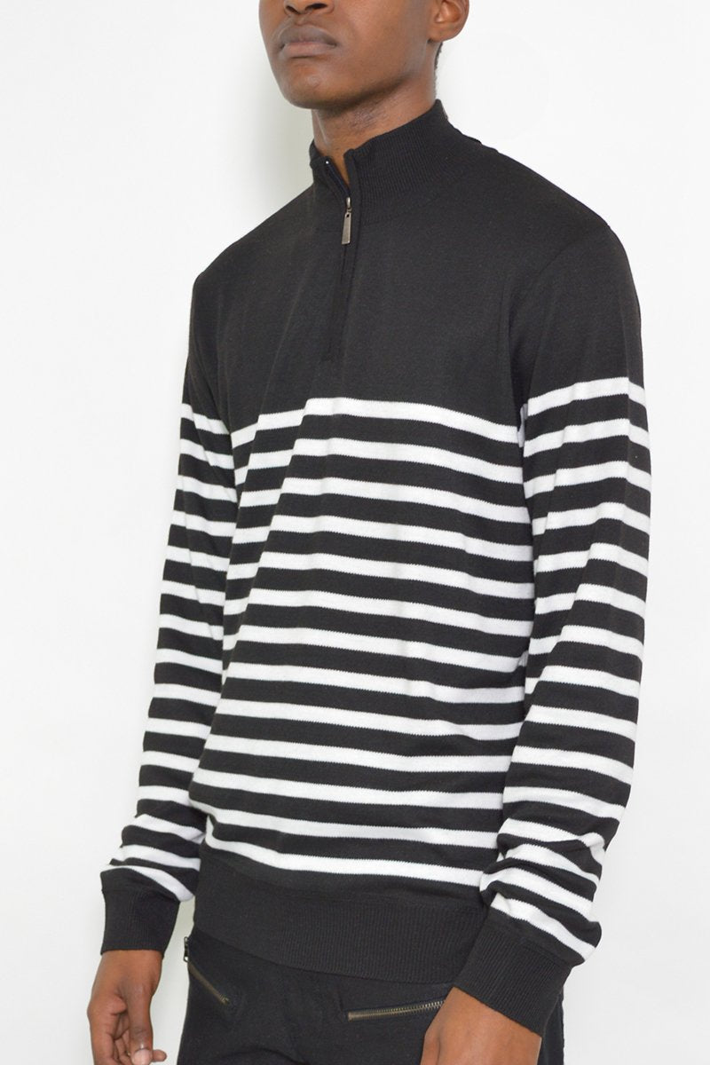 QUARTER ZIP STRIPE POLLUVER - buyzen