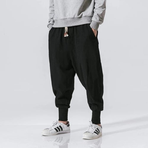 Load image into Gallery viewer, Cotton Linen Harem Pants Men Solid Elastic Waist Streetwear Joggers
