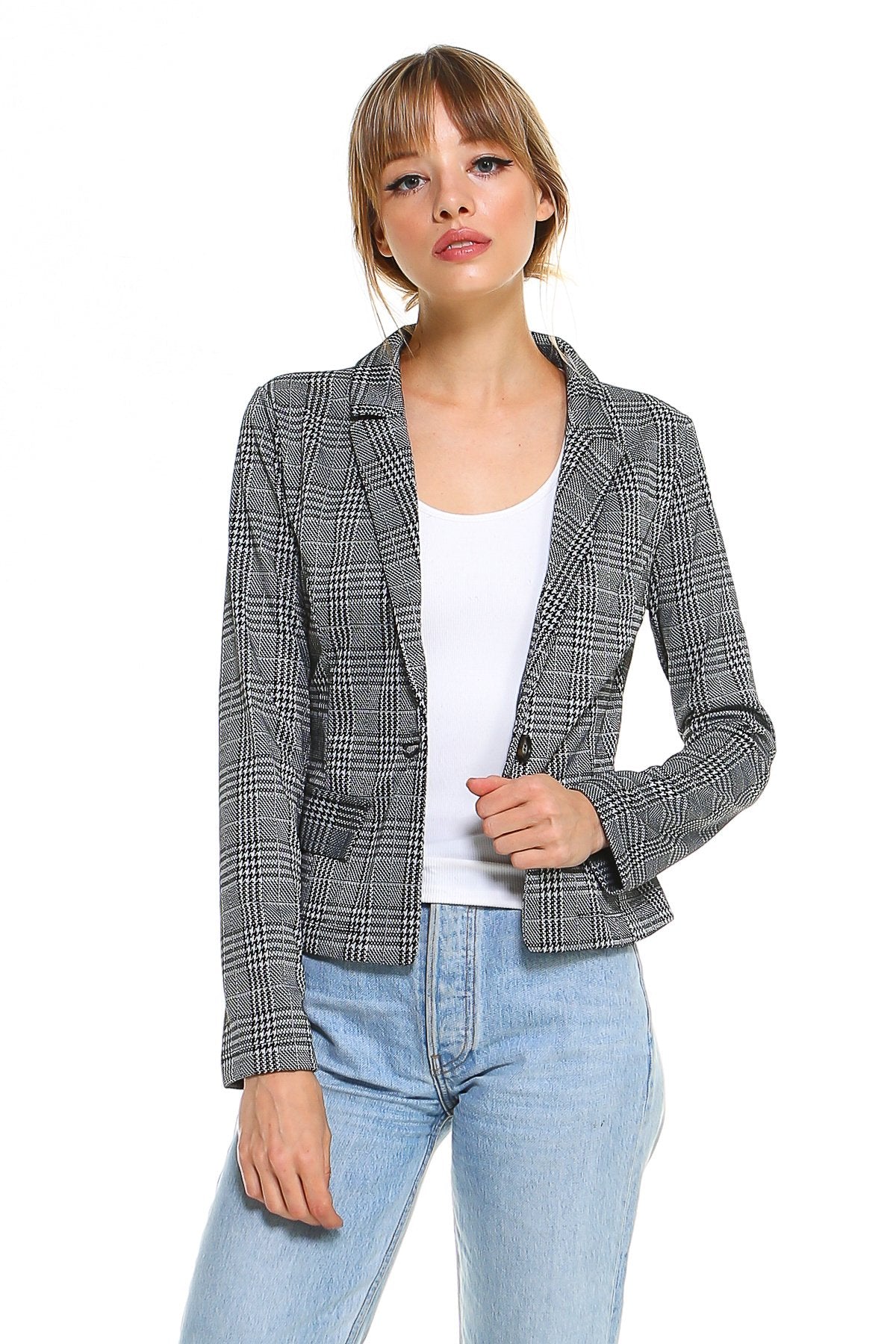 Point Plaid Blazer - buyzen