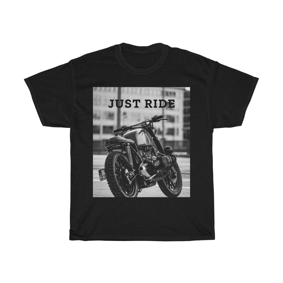 Motorcycle Just Ride Heavy Cotton T-Shirt - buyzen