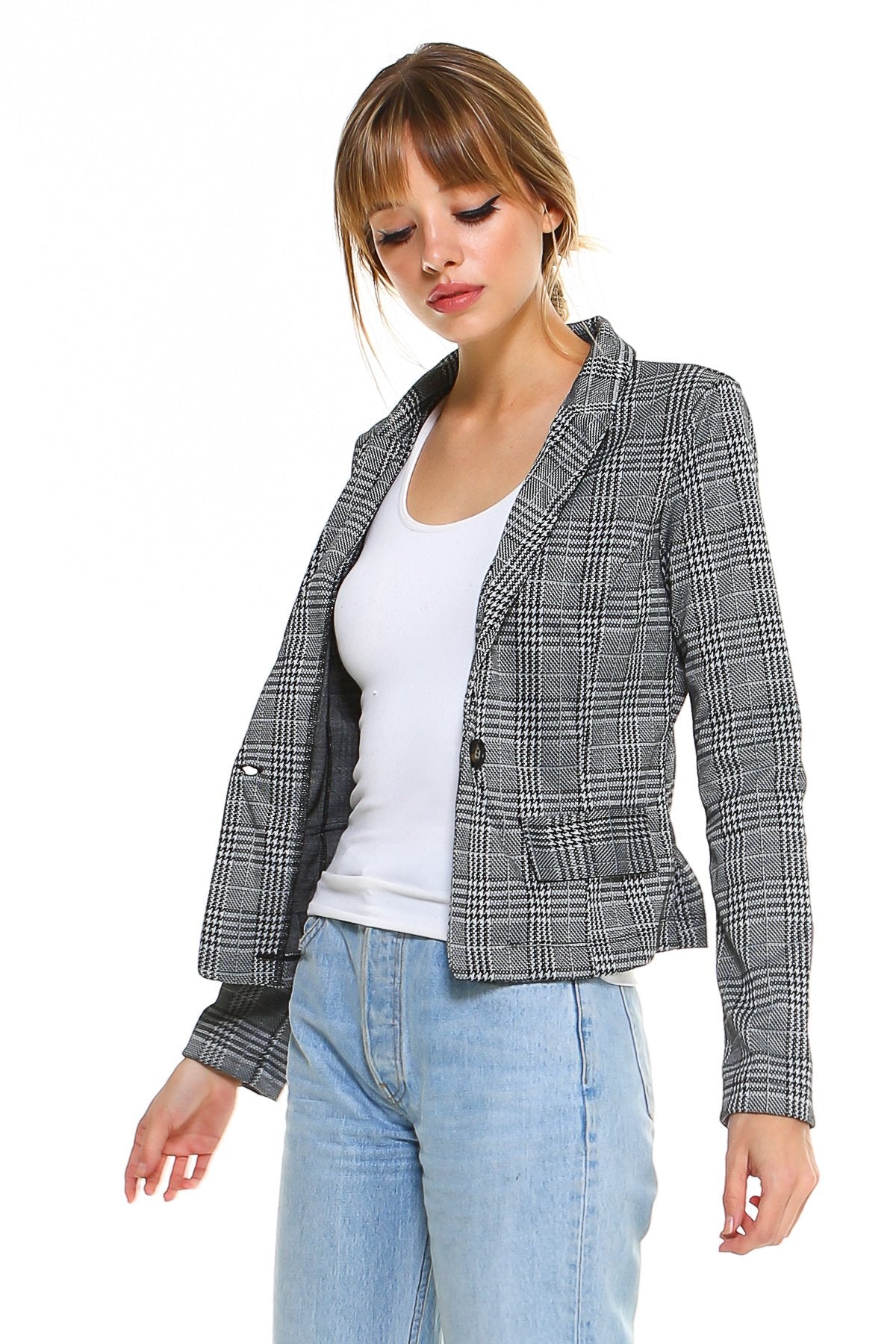 Point Plaid Blazer - buyzen