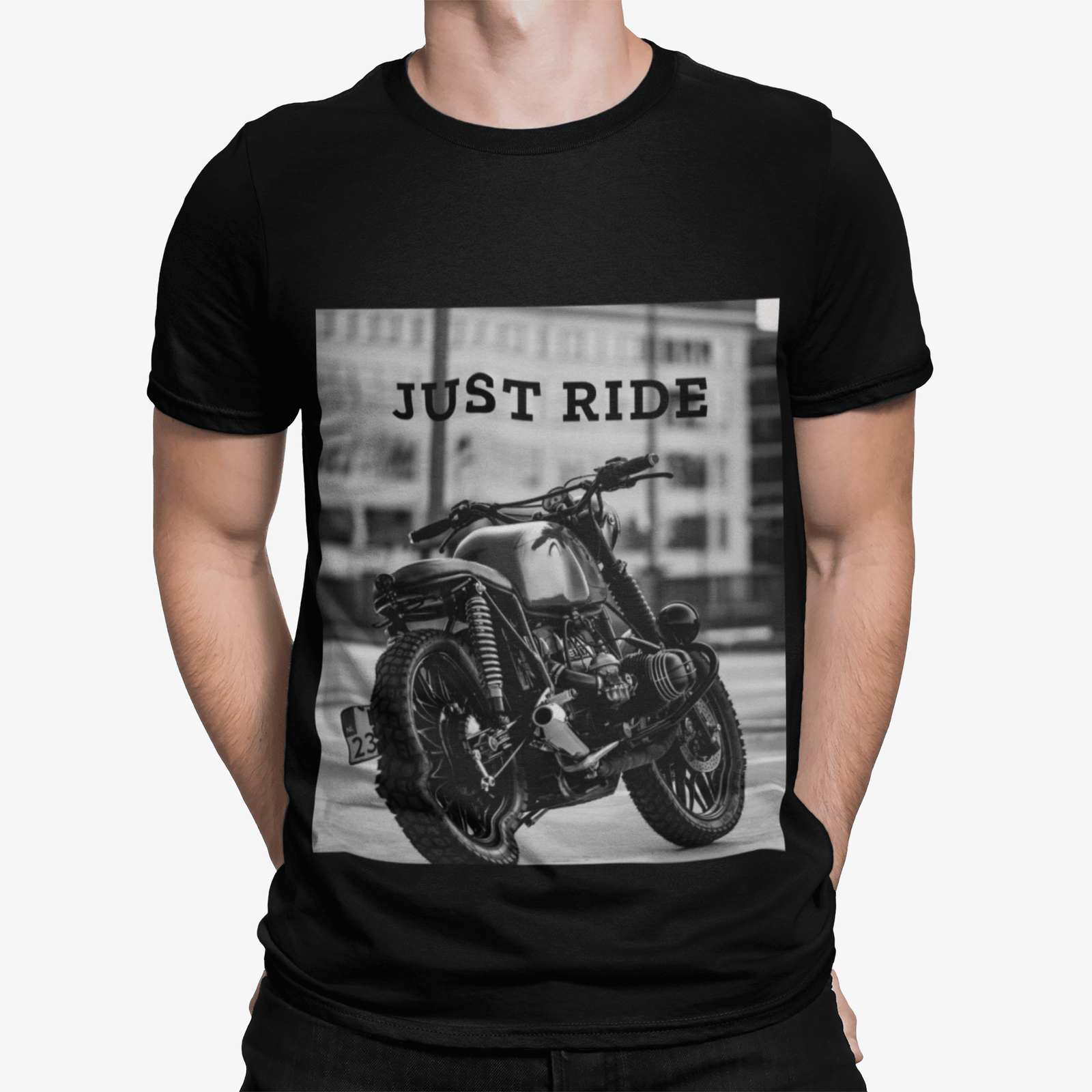 Motorcycle Just Ride Heavy Cotton T-Shirt - buyzen