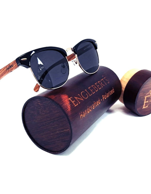 Load image into Gallery viewer, Real Walnut Wood Club Style Sunglasses With Bamboo Case, Polarized - buyzen
