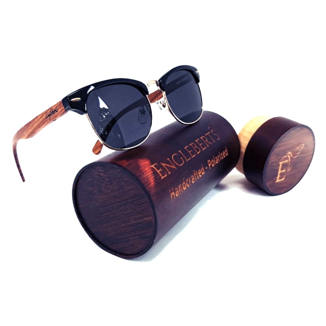 Real Walnut Wood Club Style Sunglasses With Bamboo Case, Polarized - buyzen