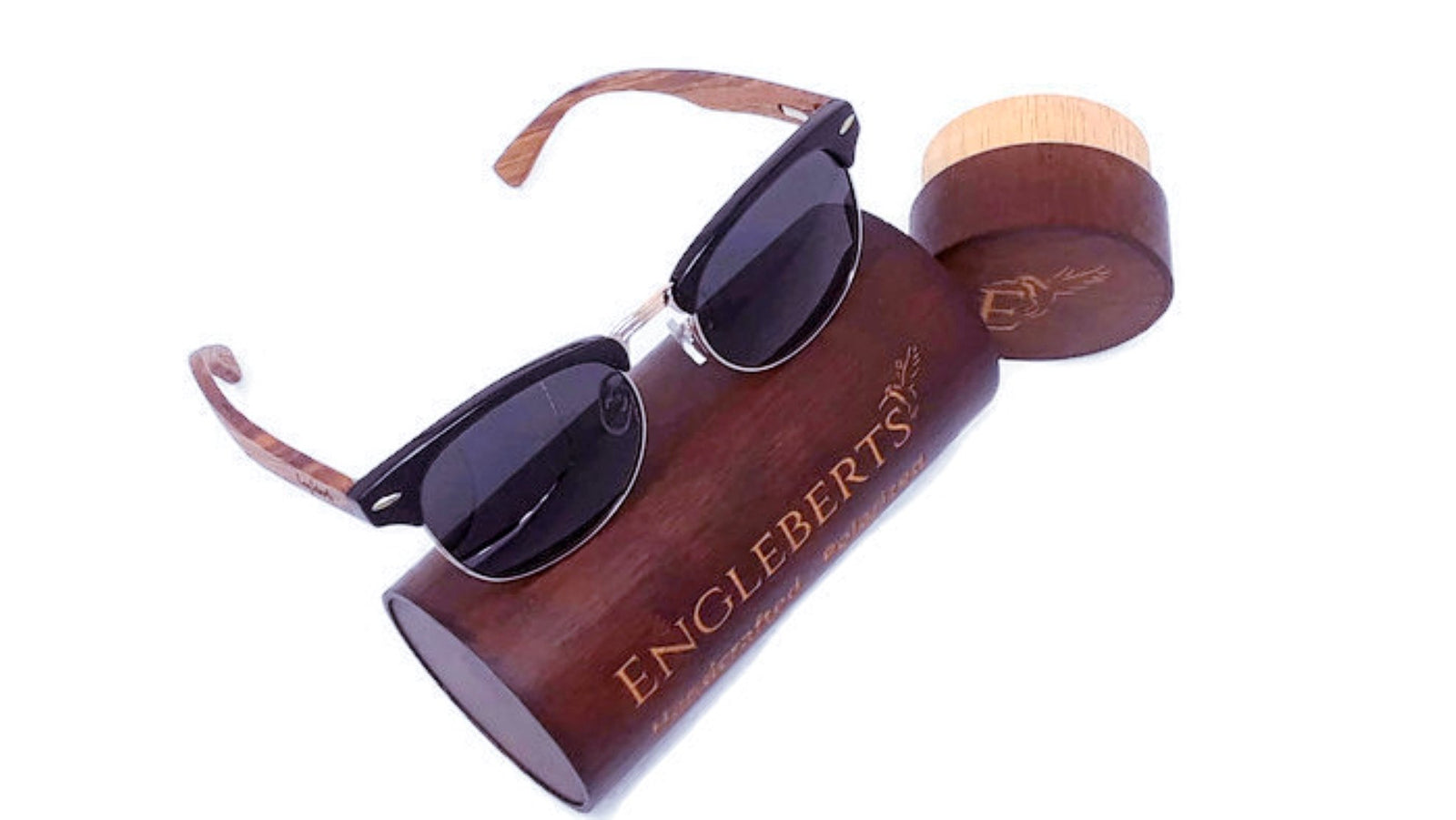 Real Walnut Wood Club Style Sunglasses With Bamboo Case, Polarized - buyzen