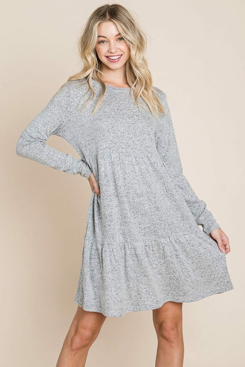 Brushed Hacci Tiered pleated Mini Dress - buyzen