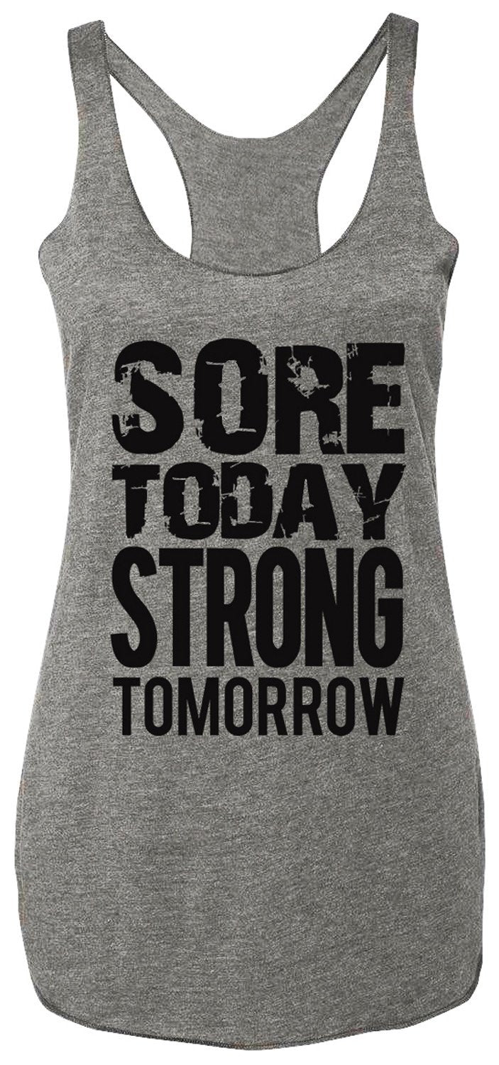 Sore Today STRONG Tomorrow Workout Tank Top Gray with Black - buyzen