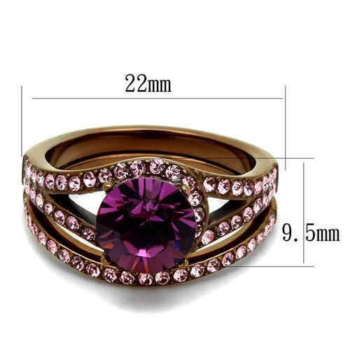 Load image into Gallery viewer, TK2745 - IP Coffee light Stainless Steel Ring with Top Grade Crystal - buyzen
