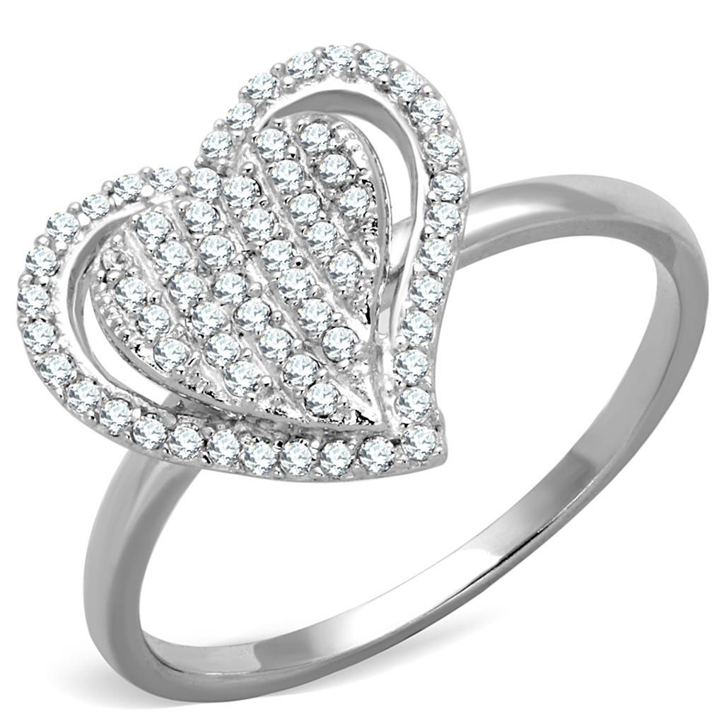 TS192 - Rhodium 925 Sterling Silver Ring with AAA Grade CZ in Clear - buyzen