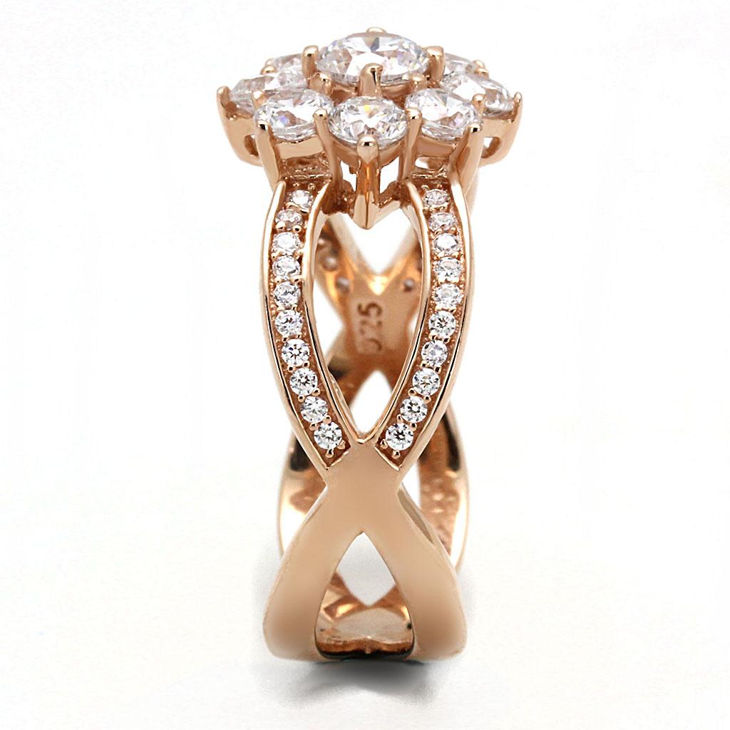 TS586 - Rose Gold 925 Sterling Silver Ring with AAA Grade CZ in Clear - buyzen