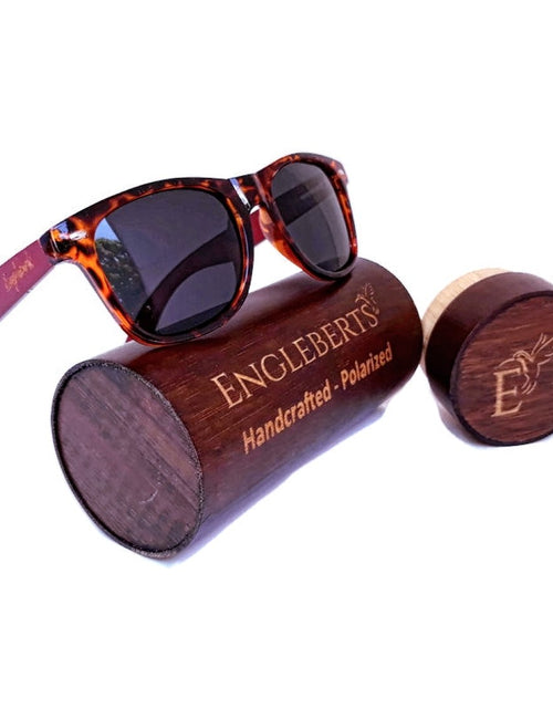 Load image into Gallery viewer, Red Bamboo Tortoise Framed Sunglasses With Wood Case, Artisan Engraved - buyzen
