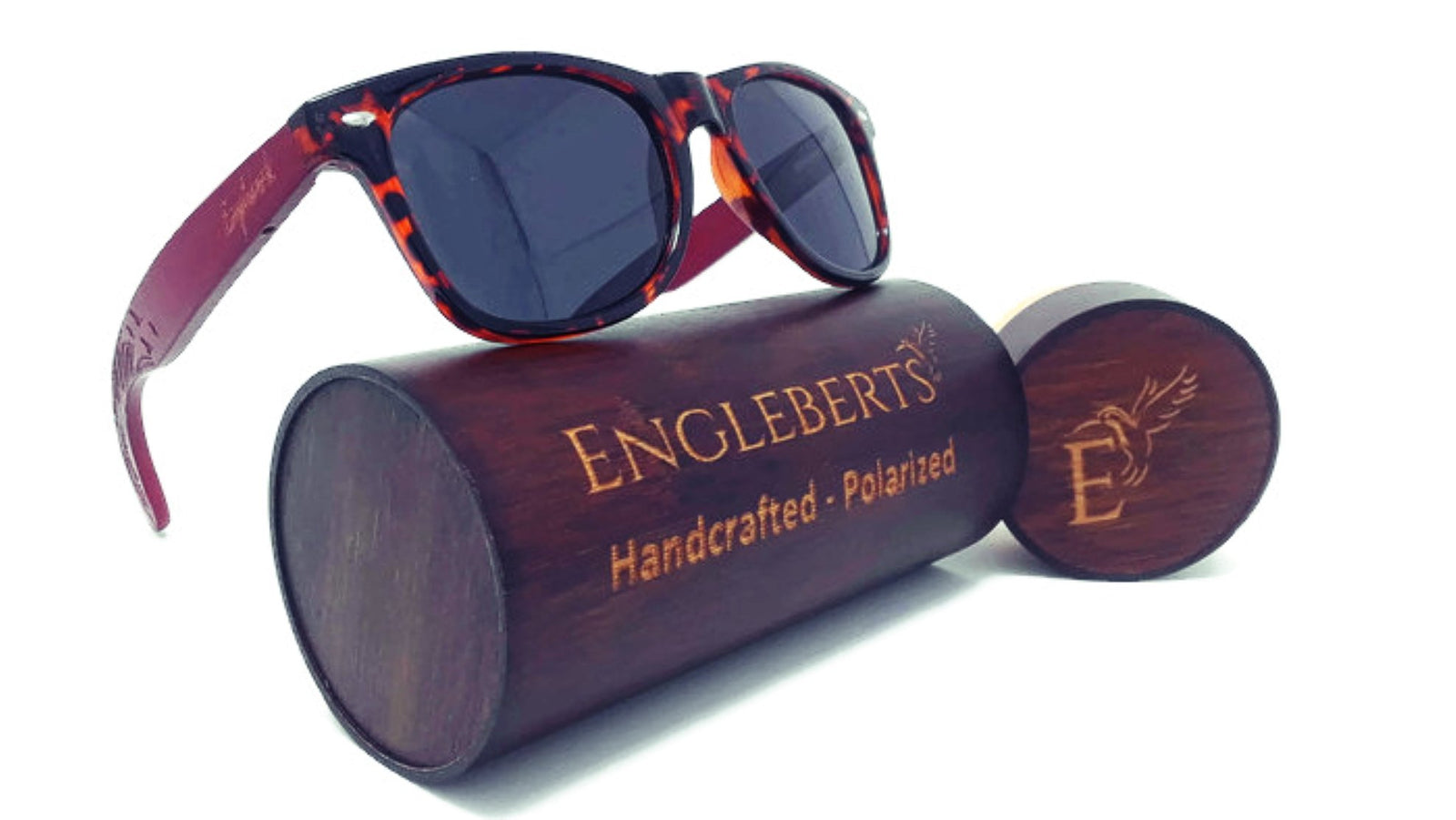 Red Bamboo Tortoise Framed Sunglasses With Wood Case, Artisan Engraved - buyzen