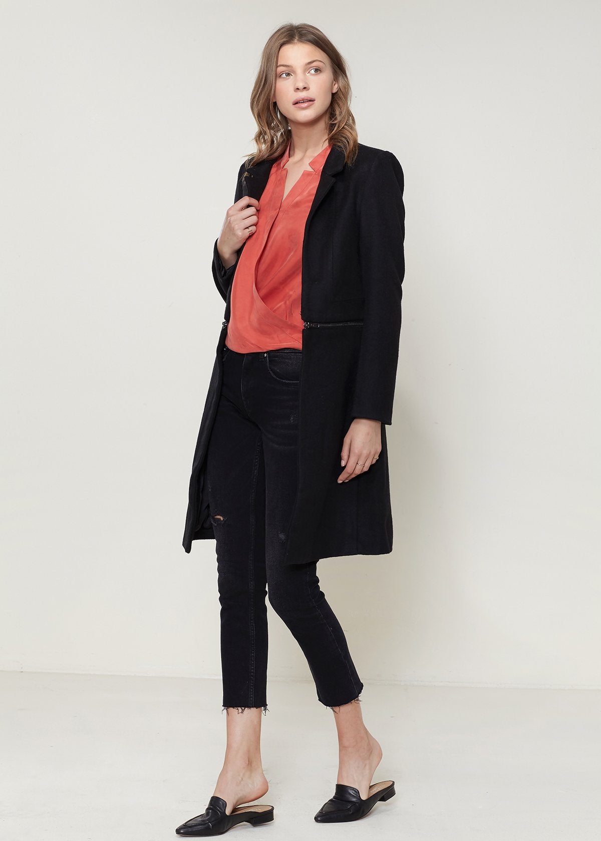 Women's Wool-blended Open Front Jacket In Black - buyzen