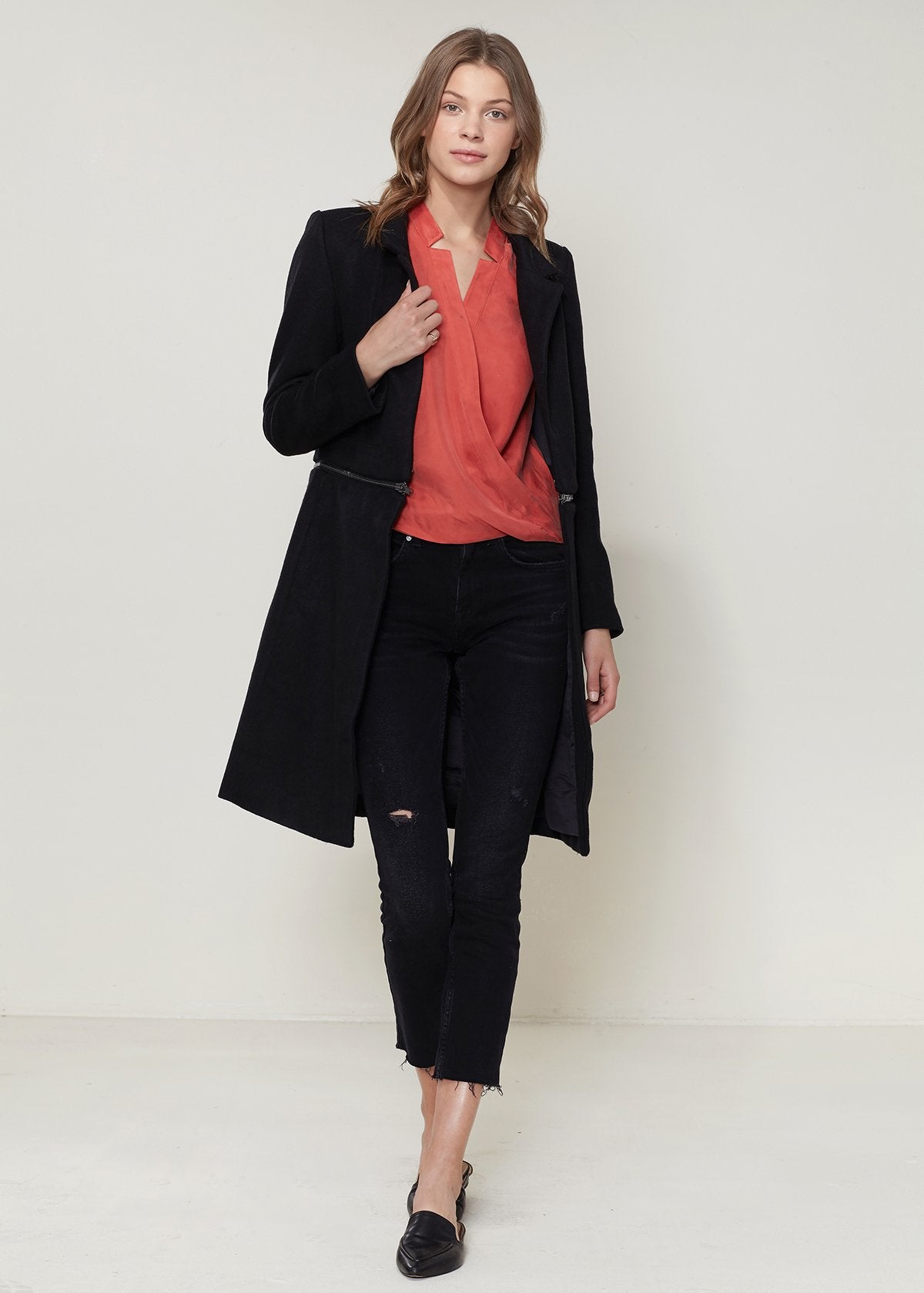 Women's Wool-blended Open Front Jacket In Black - buyzen