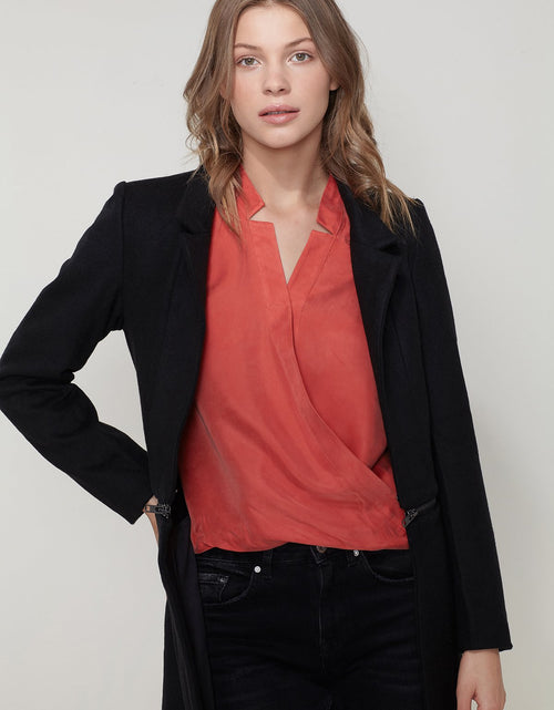 Load image into Gallery viewer, Women&#39;s Wool-blended Open Front Jacket In Black - buyzen
