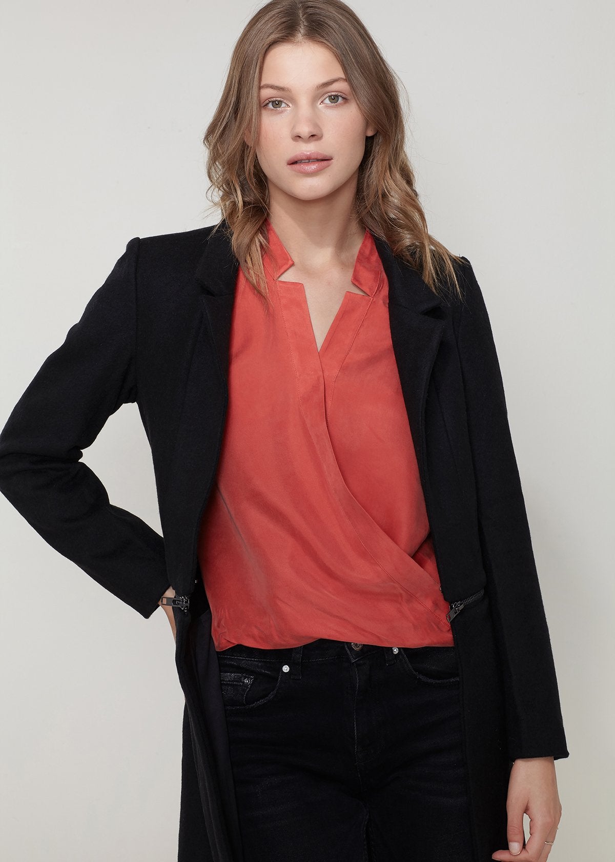 Women's Wool-blended Open Front Jacket In Black - buyzen