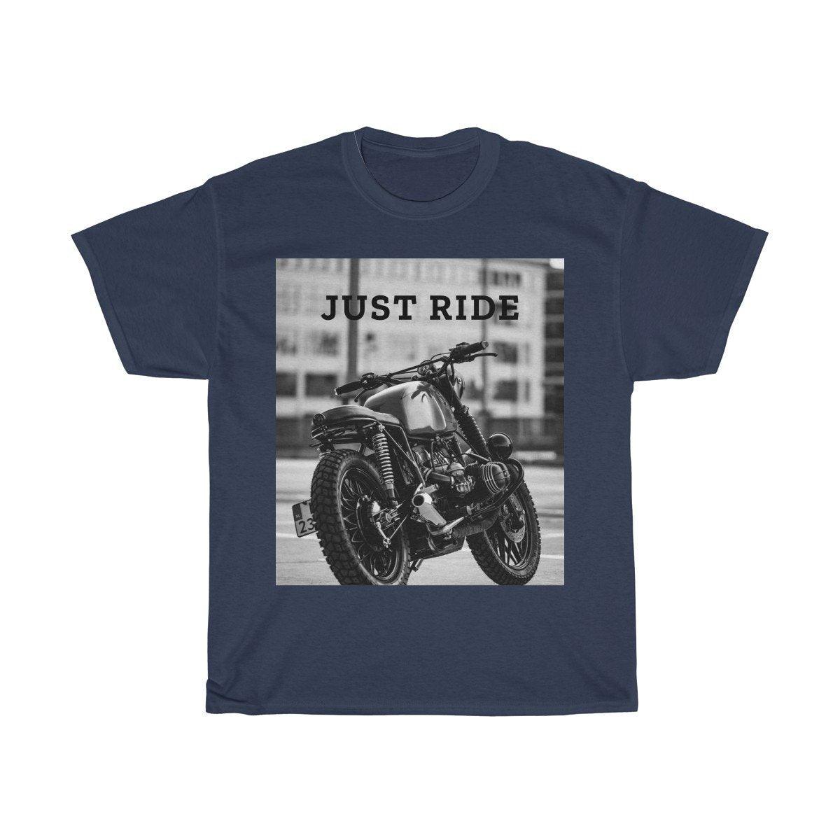 Motorcycle Just Ride Heavy Cotton T-Shirt - buyzen