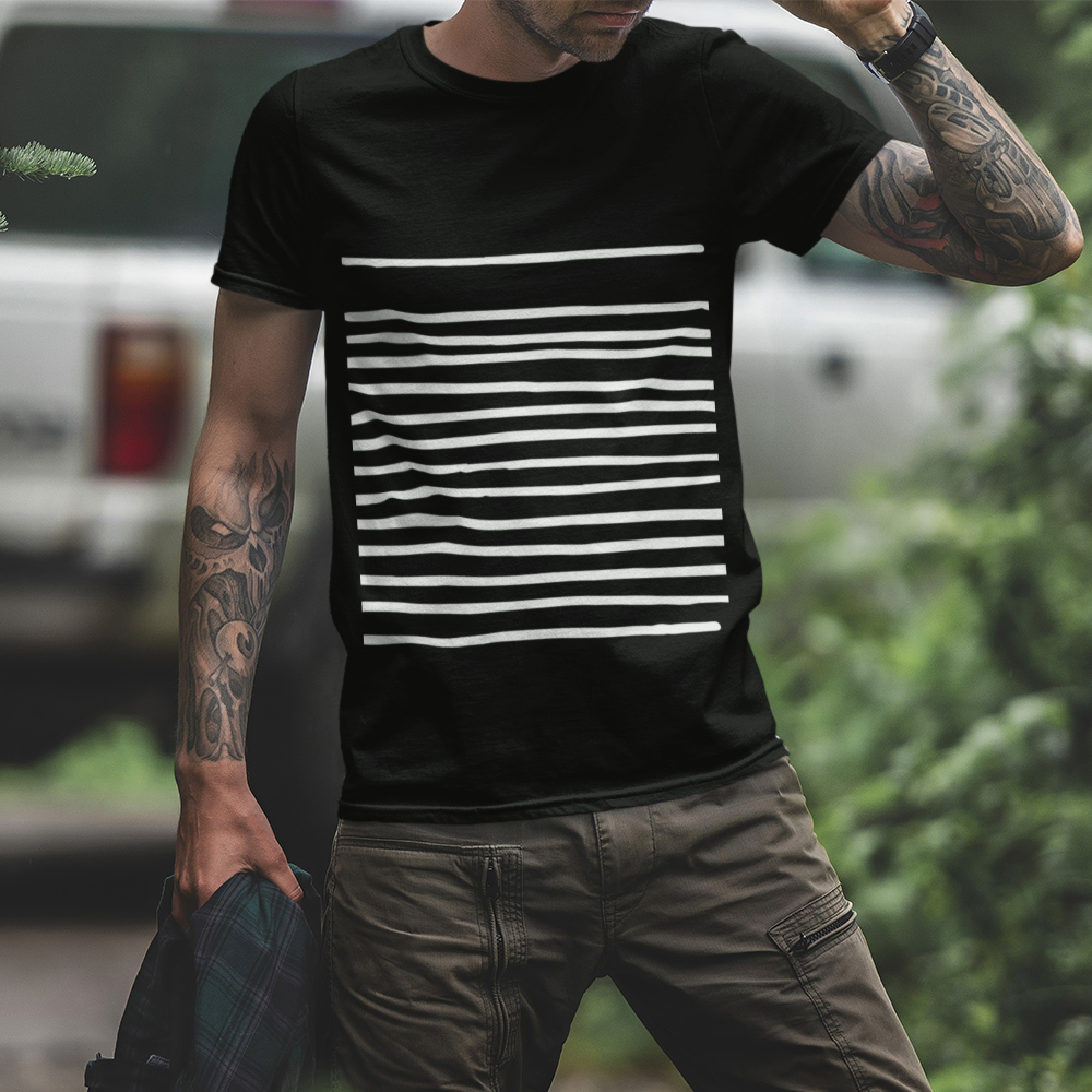 Mens T-Shirt with Lines in Black - buyzen