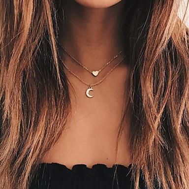 Moon and Heart Two Layer Necklace - buyzen