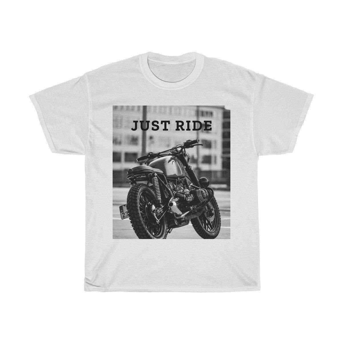 Motorcycle Just Ride Heavy Cotton T-Shirt - buyzen