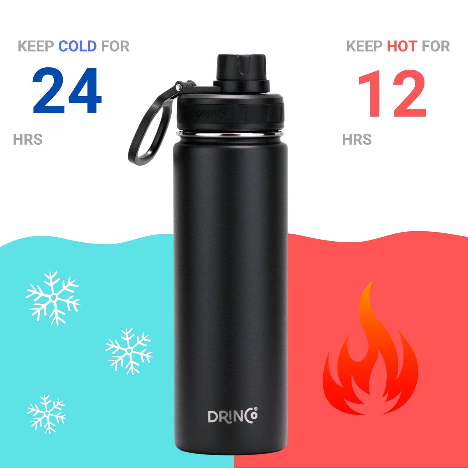 DRINCO® 22oz Stainless Steel Sport Water Bottle - Black - buyzen