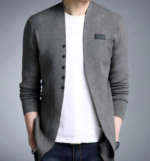 Mens Slim Fit Cardigan with Button Design - buyzen