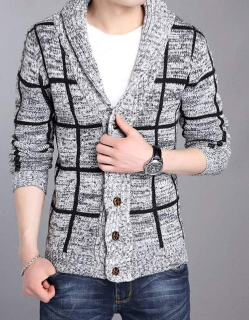 Load image into Gallery viewer, Mens Shawl Collar Gray Cardigan - buyzen
