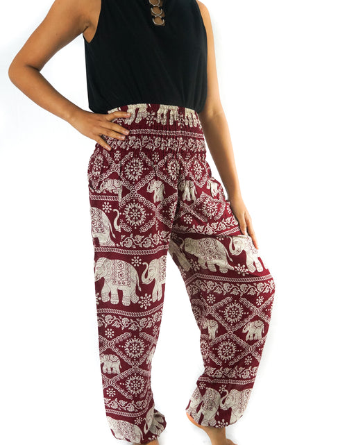 Load image into Gallery viewer, Burgundy ELEPHANT Pants Women Boho Pants Hippie Pants Yoga - buyzen
