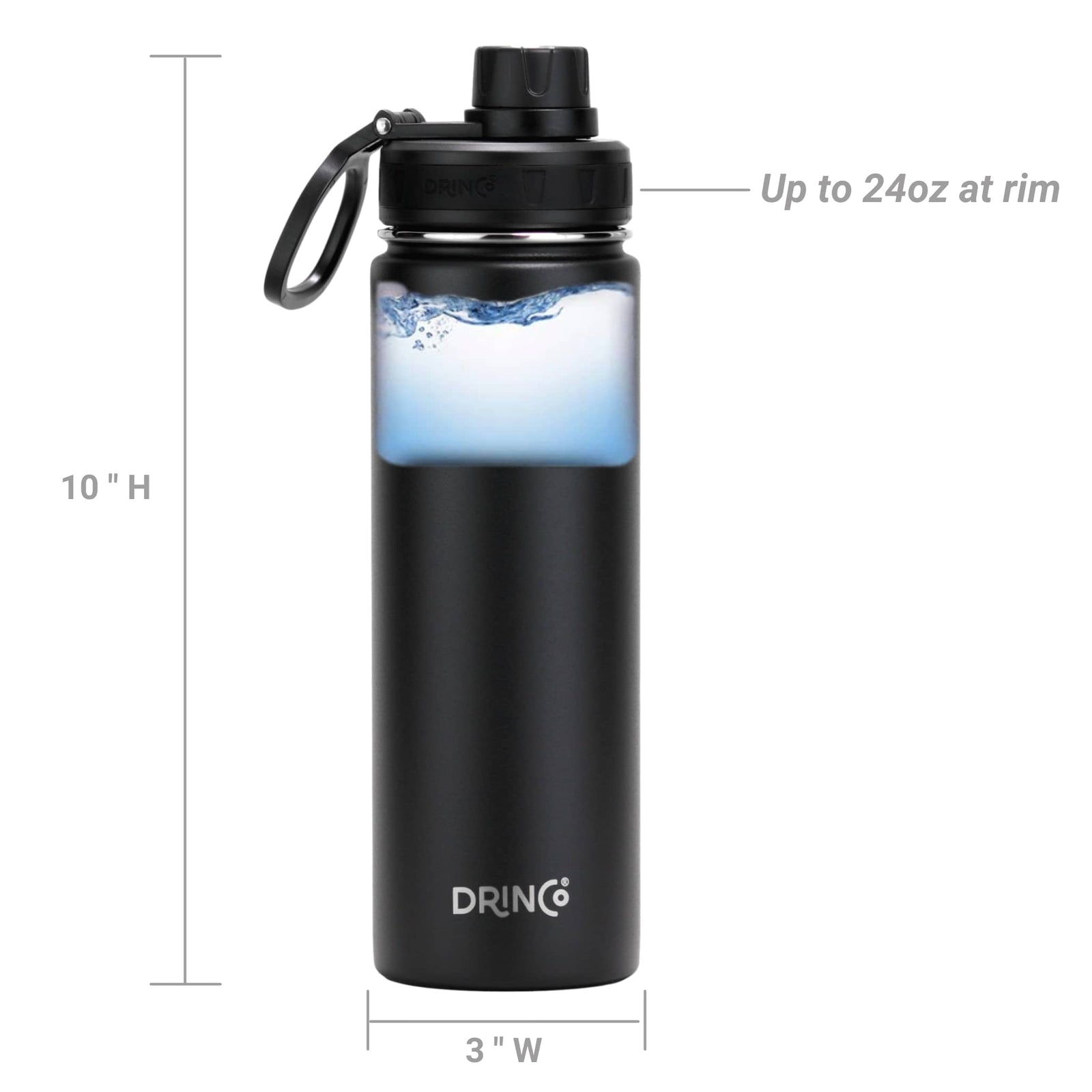 DRINCO® 22oz Stainless Steel Sport Water Bottle - Black - buyzen