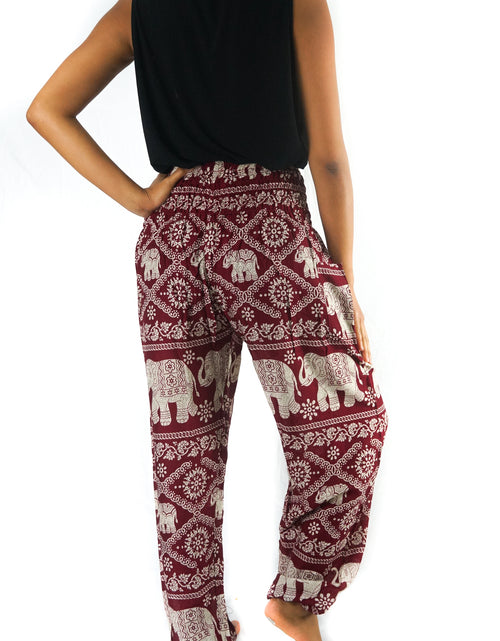 Load image into Gallery viewer, Burgundy ELEPHANT Pants Women Boho Pants Hippie Pants Yoga - buyzen
