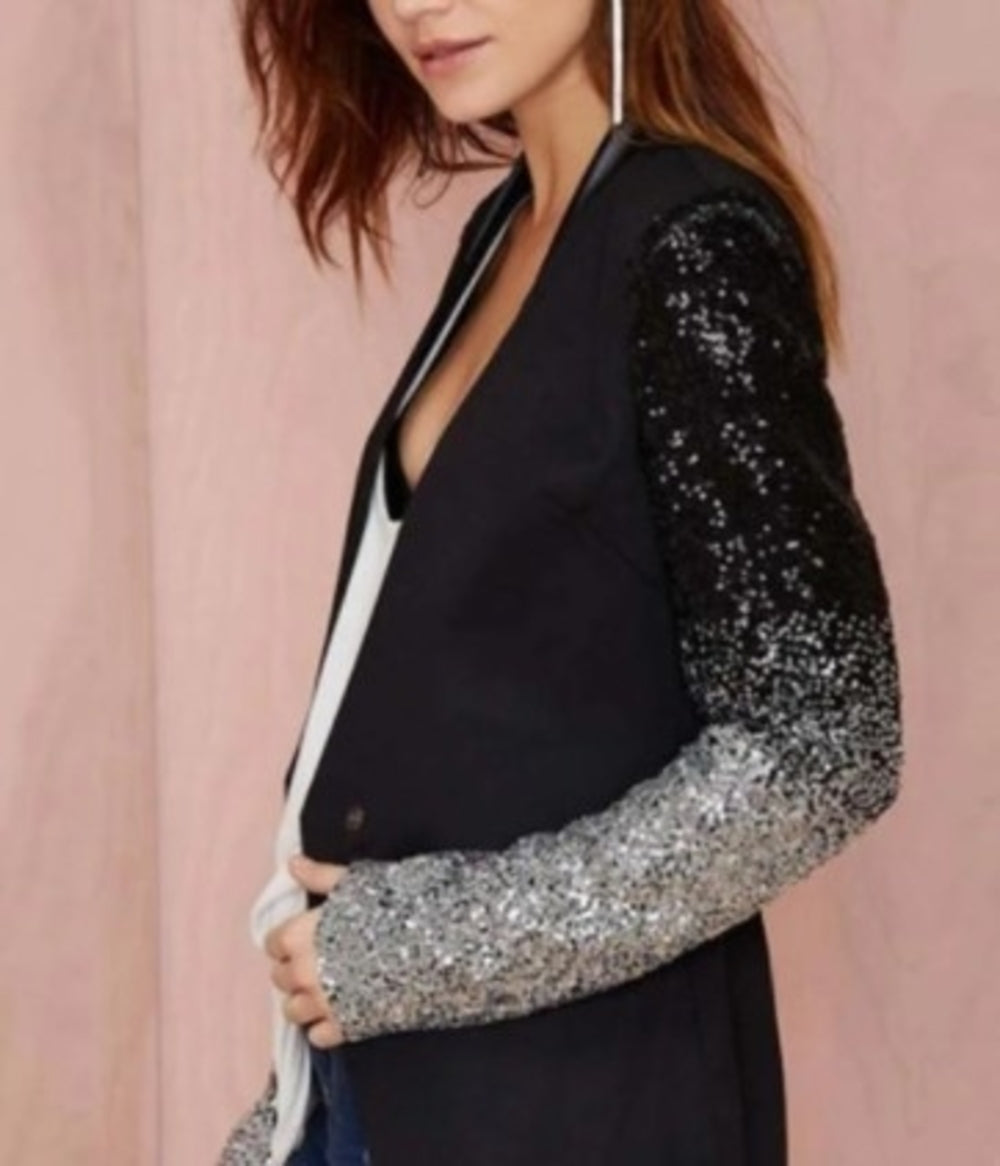 Womens Blazer with Sequins Sleeve - buyzen