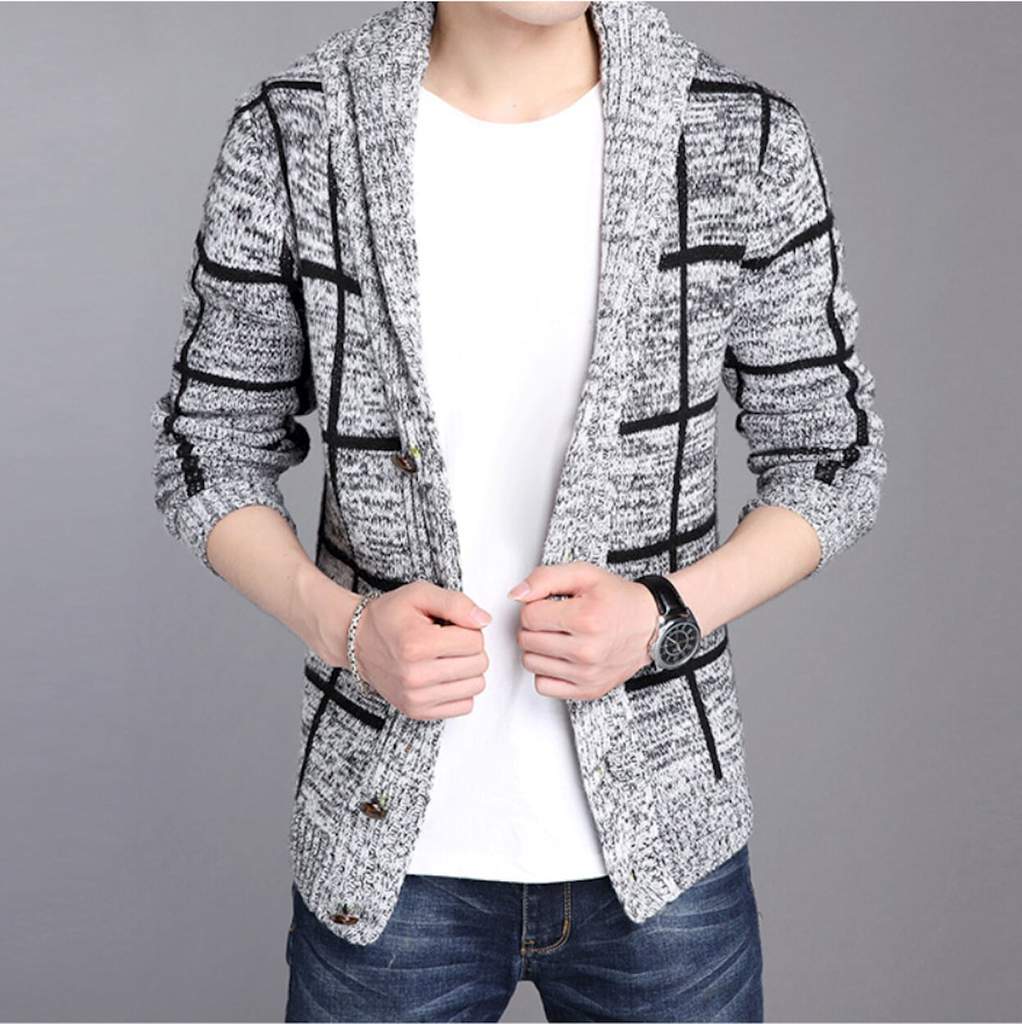 Mens Shawl Collar Gray Cardigan - buyzen