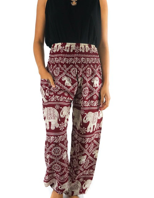 Load image into Gallery viewer, Burgundy ELEPHANT Pants Women Boho Pants Hippie Pants Yoga - buyzen
