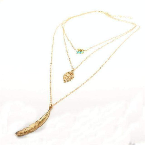 Load image into Gallery viewer, Turquoise Leaf Feather Multi Layer Necklace - buyzen
