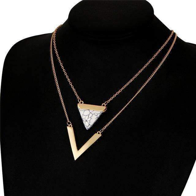 Marble Chevron Double Layer Necklace - buyzen