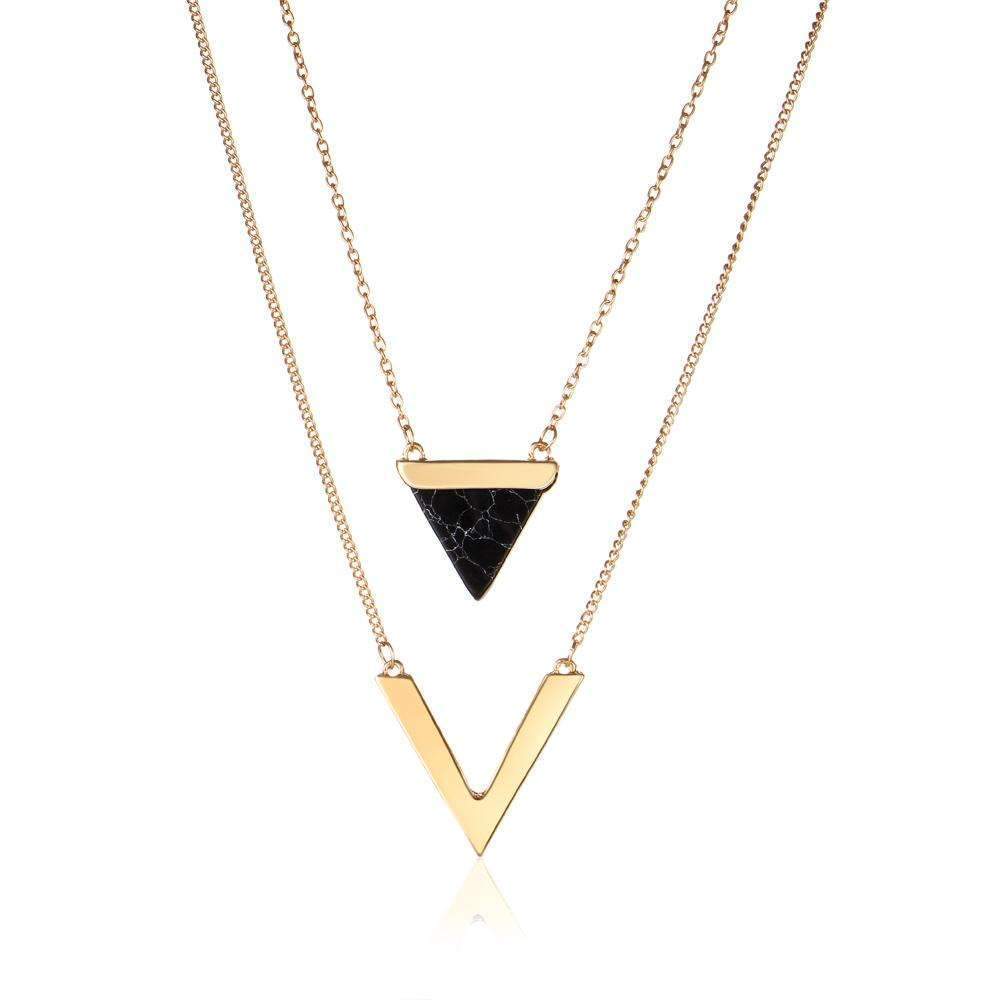 Marble Chevron Double Layer Necklace - buyzen