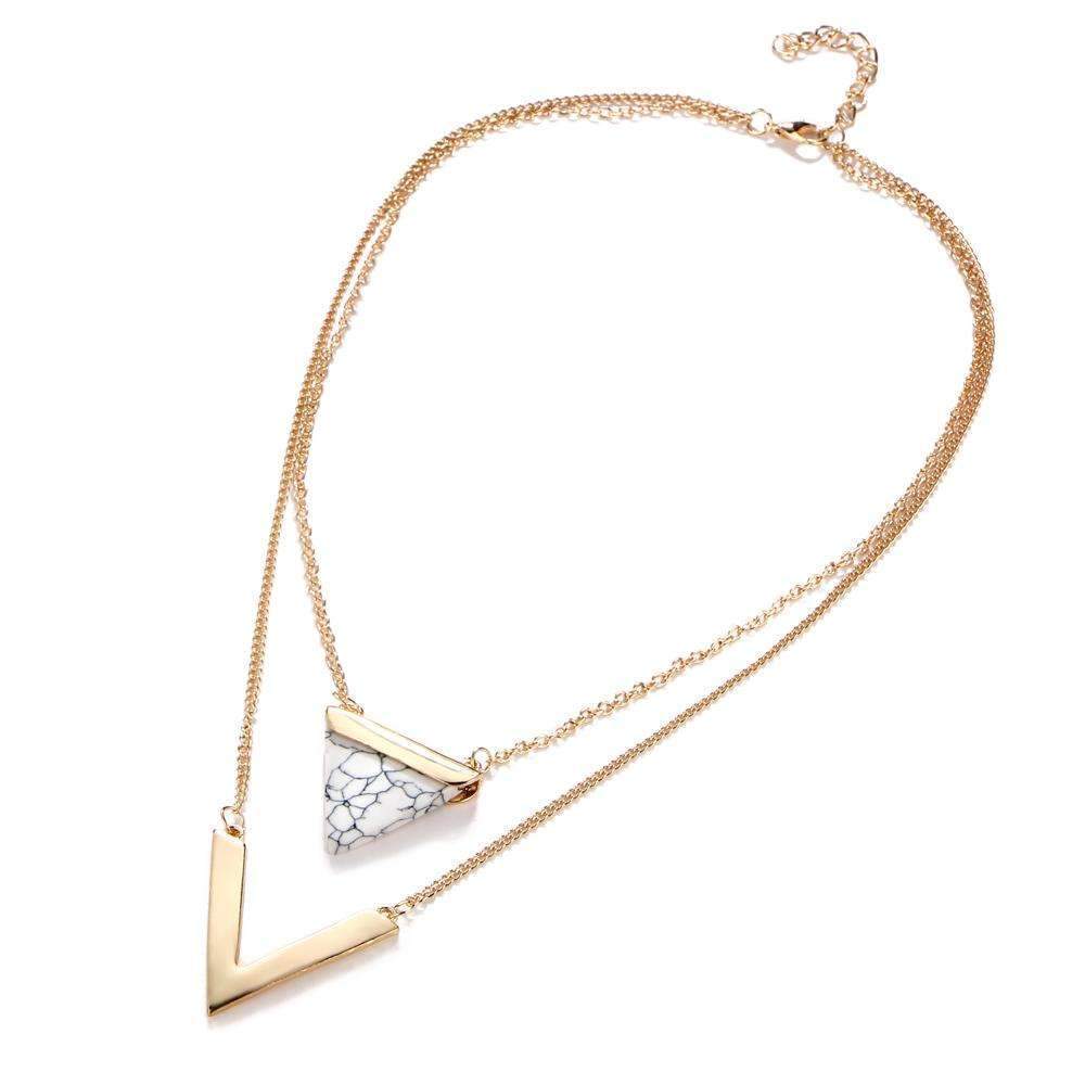 Marble Chevron Double Layer Necklace - buyzen