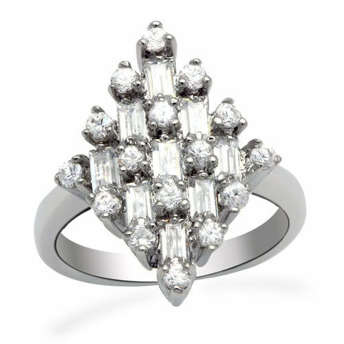 Load image into Gallery viewer, LO2061 - Rhodium Brass Ring with AAA Grade CZ in Clear - buyzen
