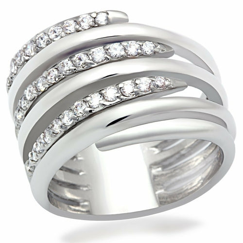 Load image into Gallery viewer, LO2075 - Rhodium Brass Ring with AAA Grade CZ in Clear - buyzen
