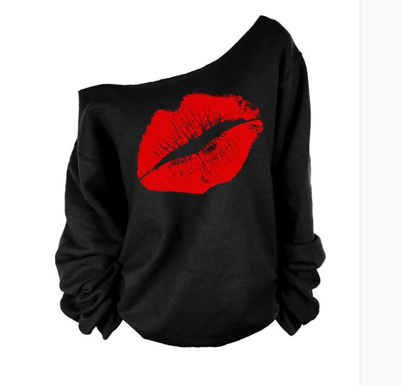 Women Off The Shoulder Lips Shirt - buyzen