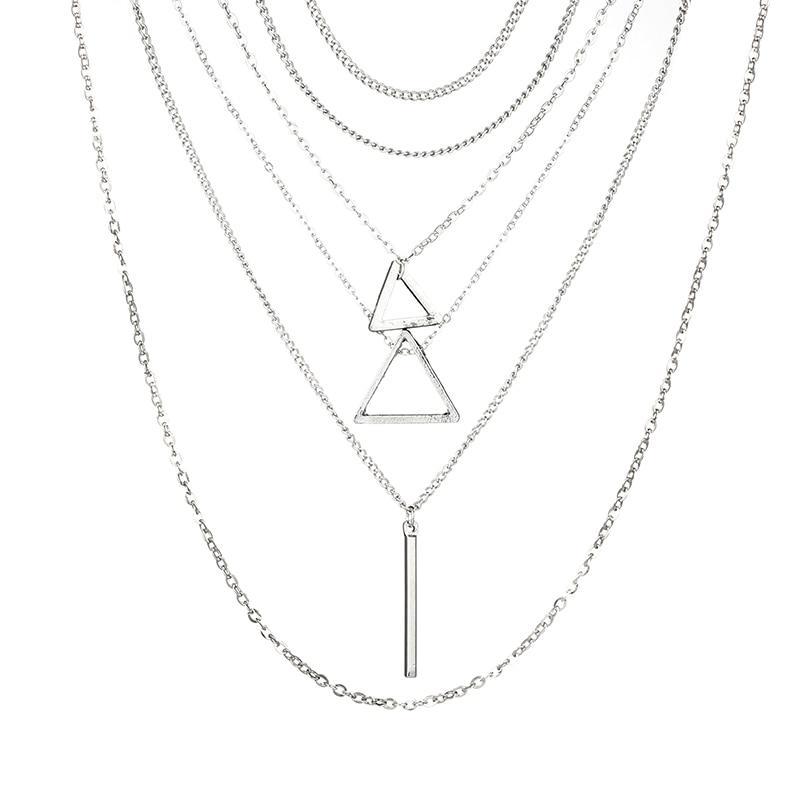 Double Triangle Multilayer Necklace - buyzen