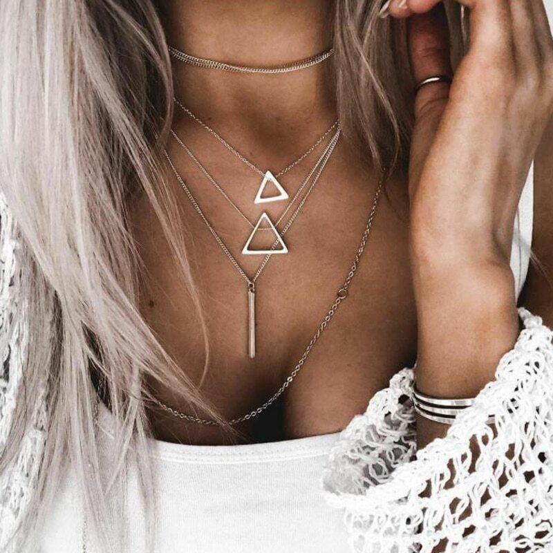 Double Triangle Multilayer Necklace - buyzen