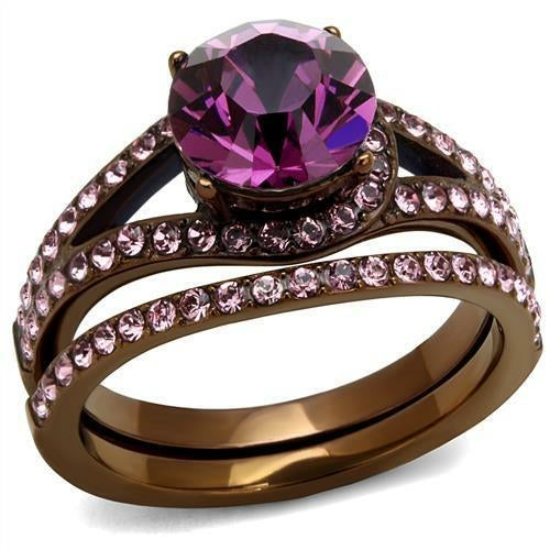 Load image into Gallery viewer, TK2745 - IP Coffee light Stainless Steel Ring with Top Grade Crystal - buyzen
